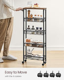 VASAGLE Slim Rolling Cart, 5-Tier Storage Cart, Narrow Cart with Handle, 5.1 Inches Deep, Metal Frame, for Kitchen, Dining Room, Living Room, Home Office, Rustic Brown and Black ULRC034B01