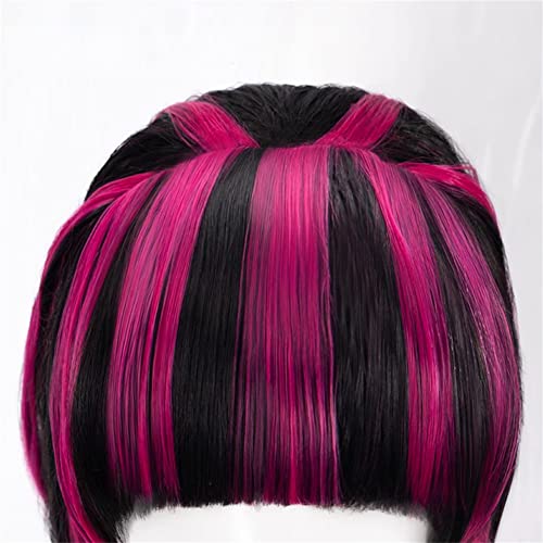 Konniqiwa Anime Cosplay Wig 80cm Long Black mixed Rose Pink Halloween Party Wigs for Women Girls