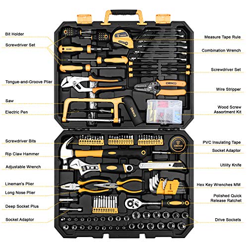 DEKOPRO 198 Piece Home Repair Tool Kit, Wrench Plastic Toolbox with General Household Hand Tool Set