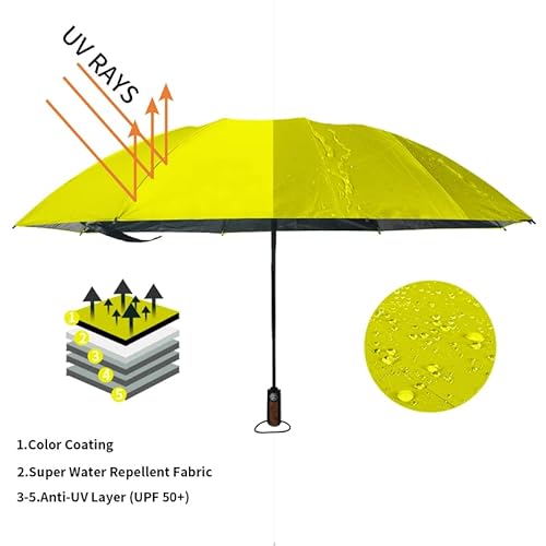 HAILSTORM Folding Reverse Umbrella with UV and UPF50+ Protection - Inverted Windproof Umbrellas with Lightweight Fiberglass Frame - Yellow