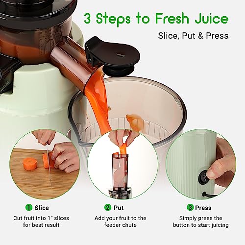 Electric Juicer Fruits Cold Press Squeezer Vegetable Processor Slow Masticating Juicer 200W for Vegetables Celery Wheatgrass Watermelon Leafy Greens Carrot, Slow Juicer with Big Wide Chute 800ml Cup