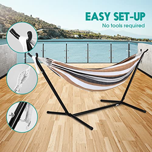 Portable Double Hammock with Stand Hanging Chair Outdoor Garden Beach Bed Travel Camping Gear Colourful