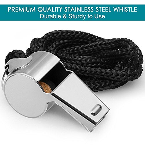 5 Packs Stainless Steel Whistle, FineGood Loud Metal Whistle with Lanyard for Referees Coaches Lifeguards Survival Emergency Football Basketball Soccer Hockey