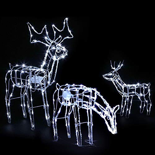 Jingle Jollys Christmas Lights 3D Motif LED Fairy Light, Outdoor Decorations, Cold White Movable 250 Bulbs Set of 3 for Lawn Garden Festival Holiday Party Ornaments