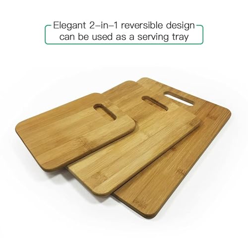 3pcs Set Bamboo Chopping Board Kitchen Serving Cutting Wooden Platter BPA Free Perfect for Any Kitchen. Cut Meat, Veggies- Anti-Bacterial and Sustaina