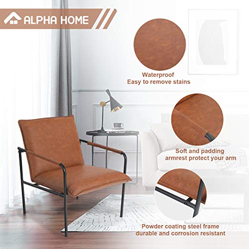 ALPHA HOME Accent Chair Sofa Chair Lounge Chair with Metal Leg for Home Office Study Living Room Vanity Bedroom,Brown