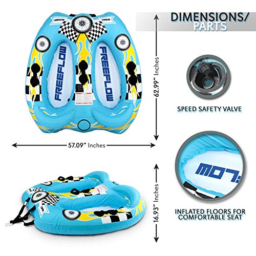 Serene Life Watersports Inflatable Towable Booster Tube - Two Person Water Boating Float Tow Raft, Inflatable Pull Boats/Tubes/Towables w/Dual Seats, PVC Bladder, Foam Pad, Nylon Handles SLTOWBL10