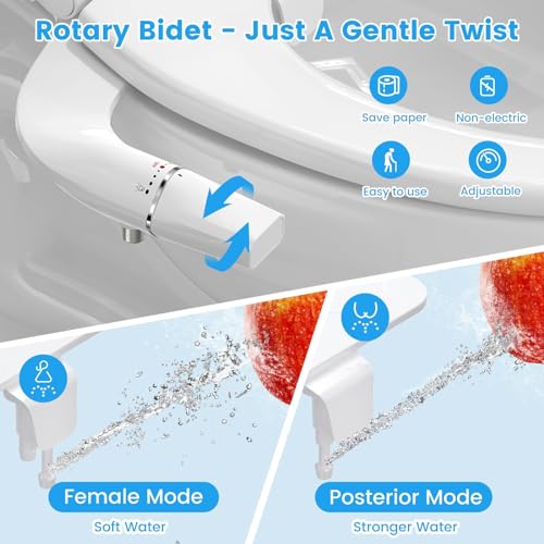 BYRISON Bidet for Toilet, Ultra-Slim Bidet Attachment with Dual Nozzle (Feminine/Posterior Wash), Adjustable Water Pressure, WC Toilet Seat Bidet with Brass Inlet and Metal Hose, Easy Installation