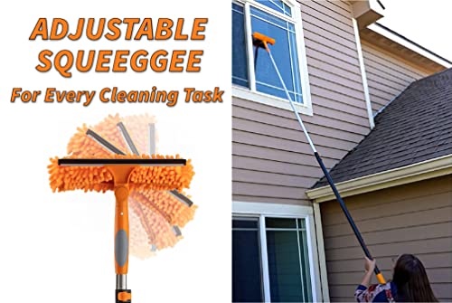 36 Foot High Reach Duster Kit with 7-30 ft Extension Pole // High Ceiling Dusting and Window Cleaning Kit with Telescopic Pole // Window Washer & Squeegee, Cobweb Duster, Fan Blade and Feather Dusters