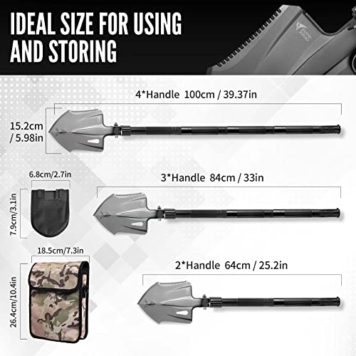 Zune Lotoo Camping Shovel Folding Multitool, 16 in 1 Tactical Survival Shovel High Carbon Steel, Foldale Entrenching Tool Heavy Duty for Military/Etool/Emergency/Backpack/Army/Outdoor Gear Equipment