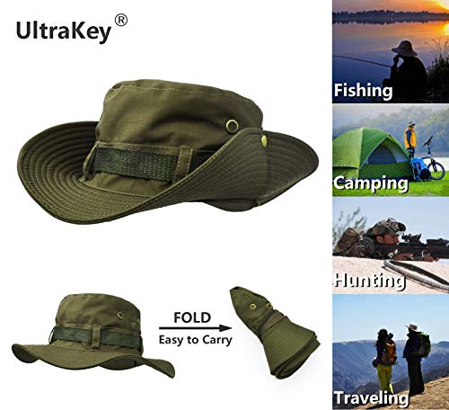 Boonie  Hat, Outdoor Wide Brim Sun Protect Hat, Double Layer Classic US Combat Army Style Bush Jungle Sun Cap for Fishing Hunting Camping Green