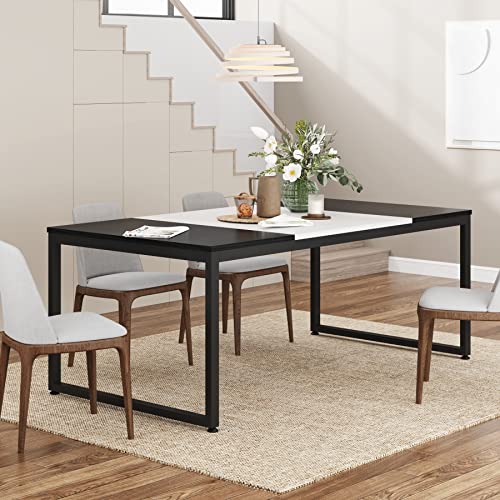 Tribesigns 6 Person Modern Dining Table, 71 Inch Rectangular Table with Metal Frame, Wood for Kitchen & Dining Room Home Furniture (Black/White)