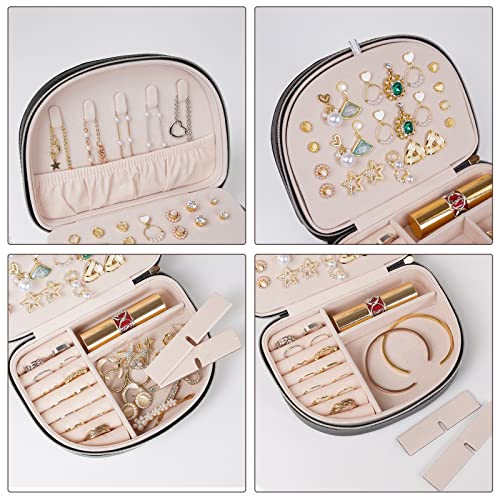 ProCase Portable Jewelry Box, Small Travel Double Layer PU Leather Mini Jewelry Display Case Earring Necklace Bracelet Ring Organizer Holder Box for Women Girl -Black