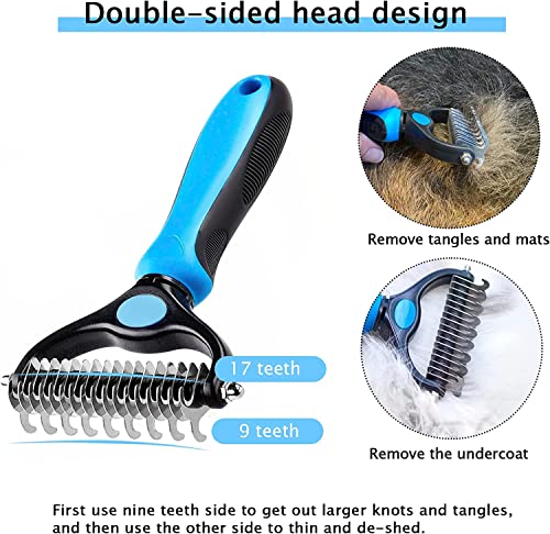 Maxzer Pet Grooming Tool - Double Sided Shedding and Dematting Undercoat Rake Comb & Brushes for Dogs and Cats, Pet Grooming Rake and Brushes for Small, Medium, Large