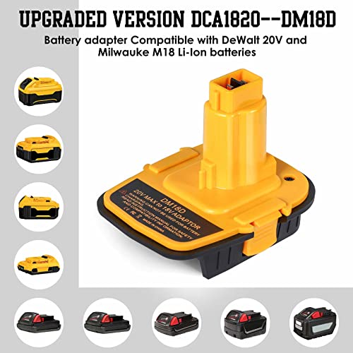 JJXNDO 1 x DM18D Upgrade Version DCA1820 Converter for Dewalt 20 V & for Milwaukee M18 18 V Battery to for Dewalt 18 V Nicad & Nimh Power Tools (Convert Lithium Battery to Nicad/NIMH Battery)