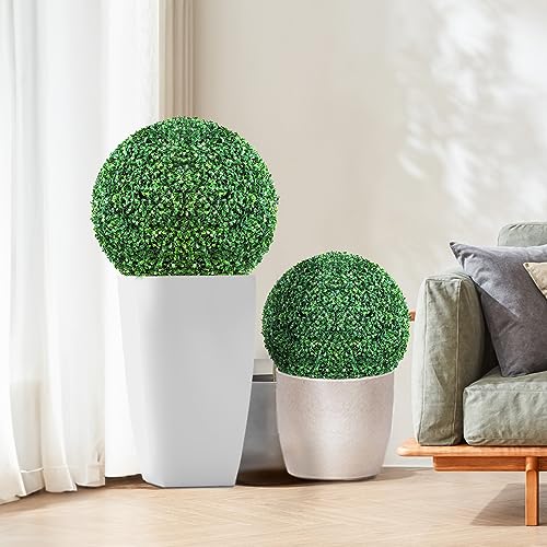 VEVOR Artificial Topiaries Boxwood Trees, 24” Tall (2 Pieces), Ball-Shape Faux Topiaries Plant, All-Year Green Feaux Plant Decorative Balls for Backyard, Balcony,Garden, Wedding and Home Décor