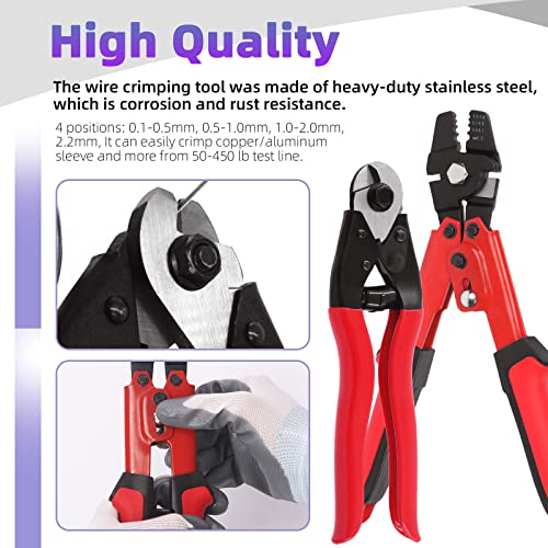 Swpeet 83Pcs Wire Rope Crimping Tool Set, Cable Crimps Up to 2.2mm and Cable Cutter Up to 5/32", 3 Size Aluminum Double Crimping Loop Sleeve, 2 Size Stainless Steel Thimble and Cut Resistant Gloves