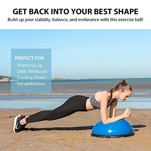 ZELUS Balance Ball Trainer Half Yoga Exercise Ball with Resistance Bands and Foot Pump for Yoga Fitness Home Gym Workout (Blue)