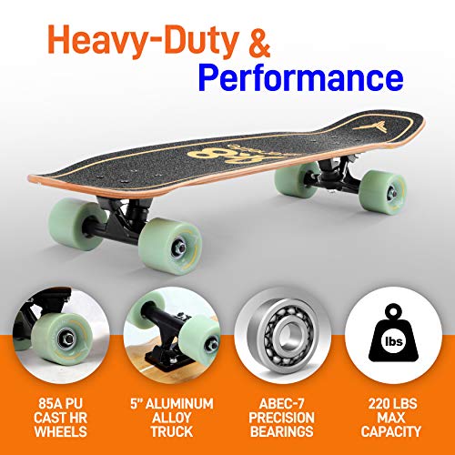 SereneLife Complete Standard Skateboard Mini Cruiser - 6 Ply Canadian & Bamboo Maple Deck Complete Double Kick Skate Board W/ 5" Aluminum Trucks - for Kids, Teens, Adults - SL5SBGR (Aqua)