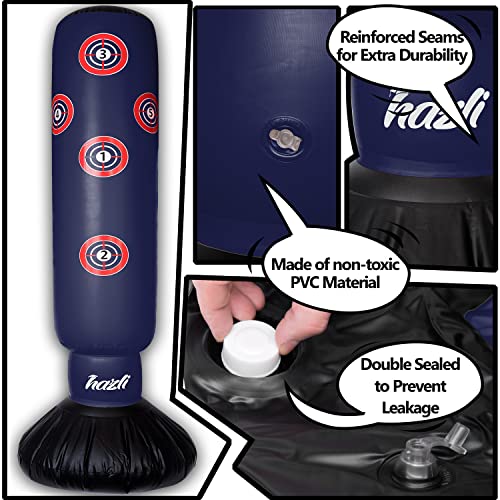 Hazli Inflatable Kids Punching Bag with Stand – Free Standing Boxing Bag for Karate, Taekwondo with Bounce Back– 63’’ Punching Bag with Stand – Freestanding Sport Bag with Air Pump (Navy)