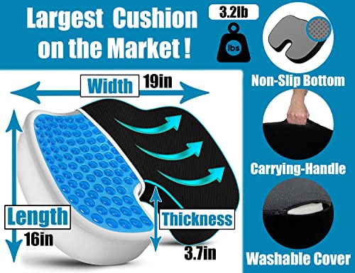Orthopedic Seat Cushion Coccyx Extra Large Memory Foam Gel Sitting Pillow for Back Pain, Sciatica and Tailbone Relief - Perfect Fit for Office and Kitchen Chair, Wheelchair, Car, Truck (XL-Black)