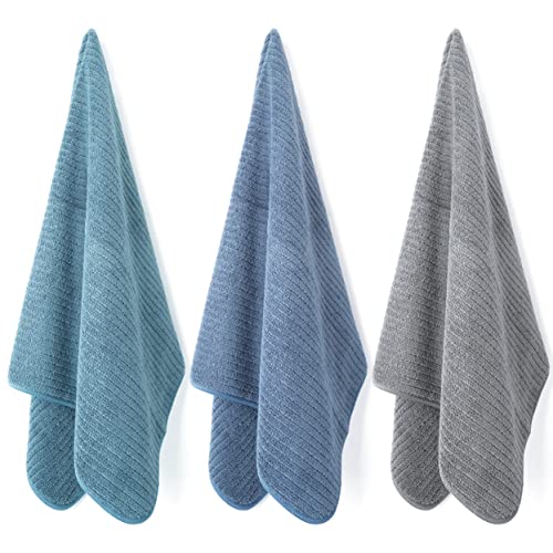 Polyte Premium Microfibre All-Purpose Ribbed Terry Kitchen Dish and Hand Towel (Blue, Gray, Teal, 40x71 cm) 12 Pack