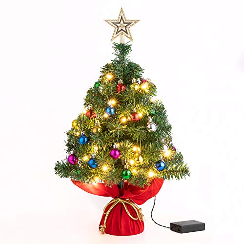 Sunnyglade 22Inch Tabletop Christmas Tree Mini Artificial Christmas Tree with 35 LED Lights for Table Top Desk Classic Series Holiday Decoration (Green)