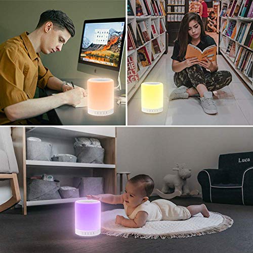 Elecstars Touch Bedside Lamp - with Bluetooth Speaker, Dimmable Color Night Light, Outdoor Table Lamp with Smart Touch Control, Best Men Women Teens Kids Children Sleeping Aid (White)