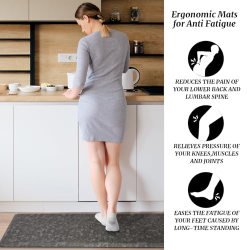 Zenovaire Kitchen Mats Anti Fatigue Grey Kitchen Rugs Cushioned Floor Mat Waterproof Standing Mat Non Slip Modern Kitchen Rugs and Mats for Bedroom, Office, Sink, Laundry, 17''x60