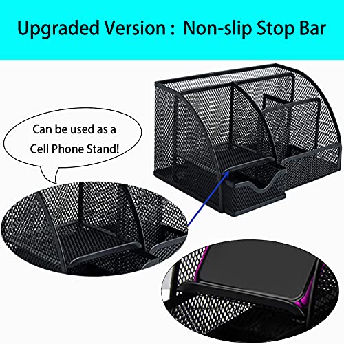 ZDZBLX Desk Organiser, Mesh Desk Tidy Multifunctional Pen Holder, Pen Pot Desktop Organiser, Upgraded Office Stationary Organiser Desk Accessories Storage with Drawer for School, Home, Office(Black)