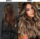 4pcs Clip in Hair Extensions Balayage Chocolate Brown to Caramel Blonde 20inch Long Wavy Synthetic Hair Extensions