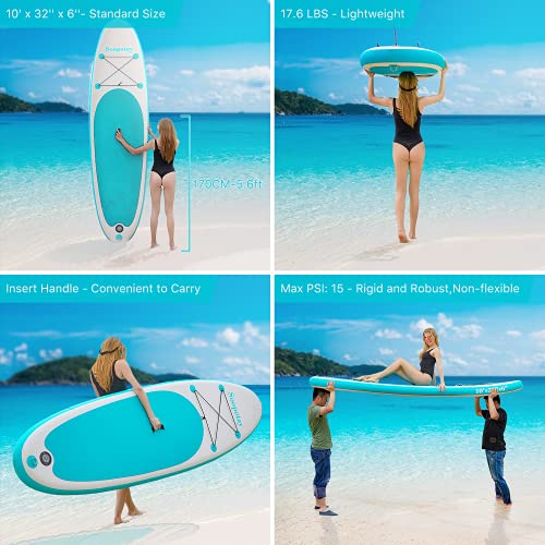 Inflatable SUP Stand Up Paddle Board, Inflatable SUP Board, iSUP Package with All Accessories (All Round Primary-Turquoise Green-10' x 32'' x 6'')