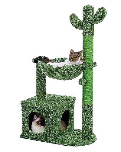 PAWZ Road Cactus Cat Tree 102cm Cat Tower Cat Scratching Post with Cat Condo, Large Hammock and Dangling Balls for Indoor Cats