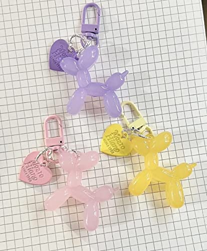 Cute Dog Keychain Balloon Dog Style Keyring soft Silicon interior decor Home Decoration Puppy Key Holder, Clear Purple, All