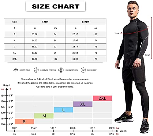 3 Pack Mens Mock Turtleneck Compression Shirts Long Sleeve Sun Protection Shirts Cooling Workout Gym Tops Undershirt, Blkgry+grey+white, Large