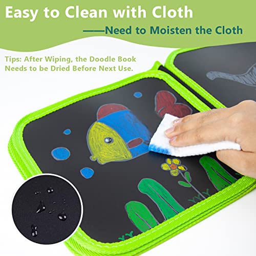 ZCOINS Erasable Doodle Book Set, Children's Educational DIY Portable Graffiti Blackboard Drawing Board, Gifts for 3-8 Years Old Boys Girls (14 Pages+ 12 Pens+ 6 Copy Templates, Dinosaur Style)