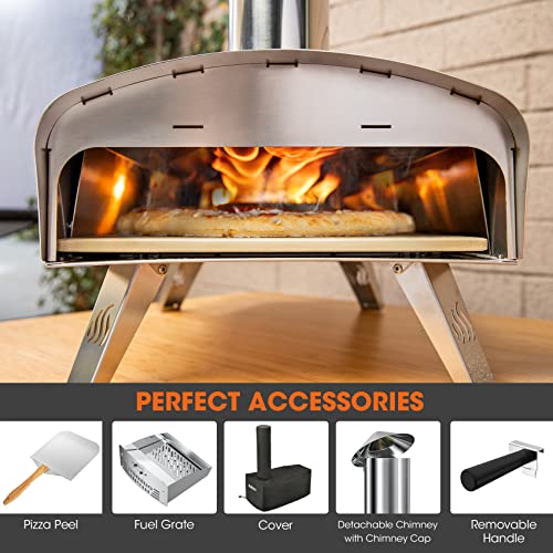 Mimiuo Outdoor Wood & Pellet-Fired Pizza Oven for Garden, Portable  Stainless Steel Classic W-Oven Series with Pizza Stone & Foldable Pizza Peel