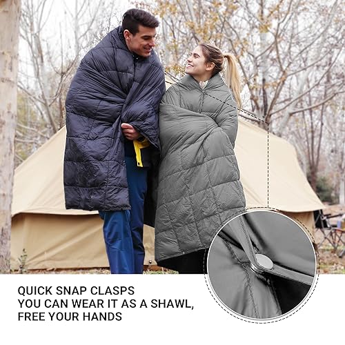 KingCamp Black Packable Lightweight Travel Down Alternative Warm Camping Blanket, Compact Outdoor Waterproof Insulated Blanket for Airplane, Hiking, Backpacking, Stadium, Park