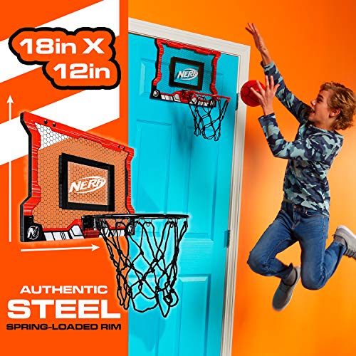 NERF Basketball Hoop Set - Pro Hoop Mini Hoop Set with Mini NERF Basketball - Steel Rim Great for Dunking - Over The Door Basketball Hoops