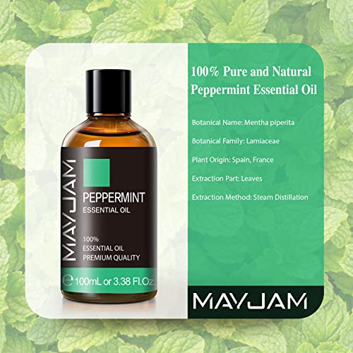 MAYJAM Peppermint Essential Oil 100ML/3.38FL.OZ Premium Quality Peppermint Oil Pure Aromatherapy Essential Oils Perfect for Diffuser Massage