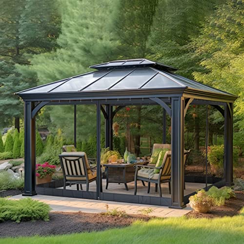 Outdoor Net for Patio and Garden, Screen House for Camping and Deck, 4-Panel Netting Walls, Gazebo Screenroom with Zippered Mesh Sidewalls, fits 10x10' Gazebo (Black)