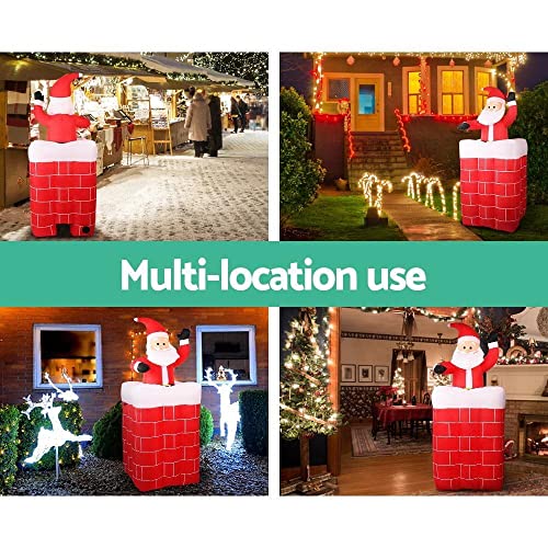 Jingle Jollys Christmas Inflatable Illuminated Santa, Outdoor Decorations, 1.8M Cold White LED Lights with Pegs and Ropes Set Built-in Pump Lawn Yard Decor