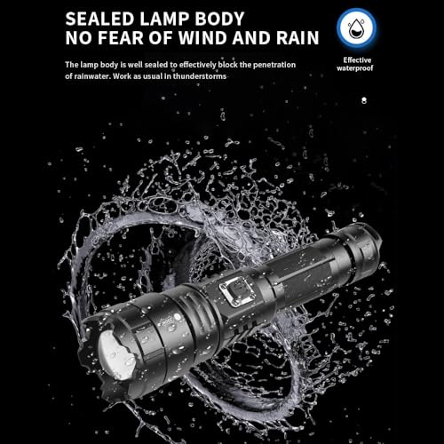 LED Torch Rechargeable Super Bright Flashlight 20000 Lumen, XHP70.2 High Powered Handheld Tactical Flashlight, Waterproof, Zoomable, for Camping, Hiking, Emergency, Gifts