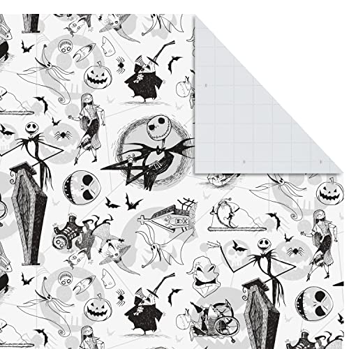 Hallmark Nightmare Before Christmas Flat Wrapping Paper Sheets with Cutlines on Reverse (12 Folded Sheets) for Christmas, Birthdays, Halloween, Jack Skellington, Sally, Zero, Black, White, Red, 0005EW 1001