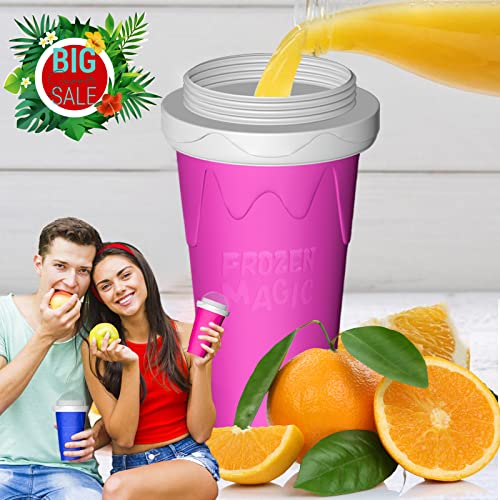 Slushy Maker Cup, Portable Quick Frozen Smoothies Squeeze Cooling Cup for Milk Drinks and Juices, Frozen Magic Slushie Squeeze Cup, DIY Kits for Kids (Rose)