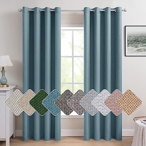 MIULEE 2 Panels Linen Curtains 90 Inches Long Blackout Curtain Panels for Bedroom/Living Room Curtain Drapes Thermal Insulating Texture Grommet Top-Eggshell Blue