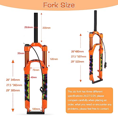 ZTZ MTB Fork Mountain Bike Fork 26/27.5/29 inch MTB Suspension Fork Travel 120mm 1 1/8 Straight Tube QR 9mmManual Lockout/Remote Lockout