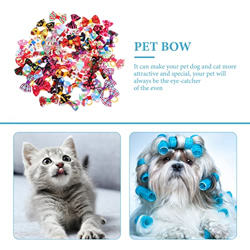 POPETPOP 60Pcs Dog Hair Bows Dog Bowknot Hair Ties Dog Hairpins Hair Barrettes Cat Puppy Grooming Accessories for Halloween Holiday (Random Color)