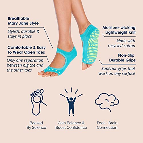 Yoga Pilates Socks for Women Non Slip, Toeless Non Skid Sticky Grip Sock - Pilates, Barre, Ballet (Black, Grey Blush, 2)