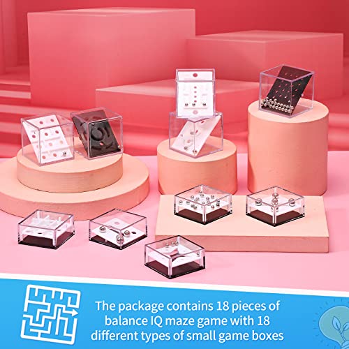 18 Pcs Mini Puzzle Box Balance IQ Maze Game Puzzle Balance Game Box Casual Intelligence Ball Maze Game Challenge Cube Puzzle Brain Teaser Puzzle Cube Stocking Stuffers for Teens